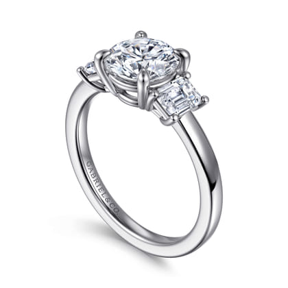 Stephi - 14K White Gold Round Three Stone Diamond Engagement Ring