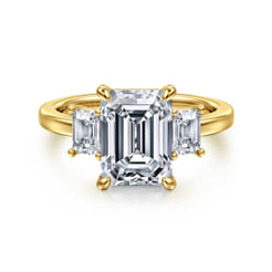 14K Yellow Gold Emerald Cut Three Stone Diamond Engagement Ring