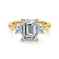 Stephi - 14K Yellow Gold Emerald Cut Three Stone Diamond Engagement Ring