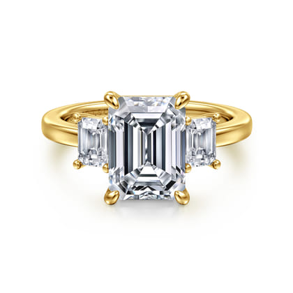 Stephi - 14K Yellow Gold Emerald Cut Three Stone Diamond Engagement Ring