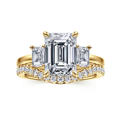 Stephi - 14K Yellow Gold Emerald Cut Three Stone Diamond Engagement Ring
