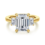 Stephi - 14K Yellow Gold Emerald Cut Three Stone Diamond Engagement Ring
