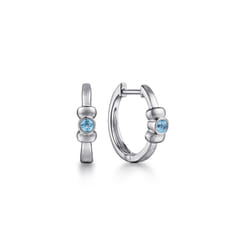 Sterling Silver 15mm Blue Topaz Huggies