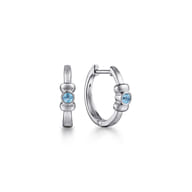 Sterling Silver 15mm Blue Topaz Huggies