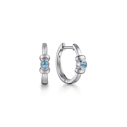 Sterling Silver 15mm Blue Topaz Huggies