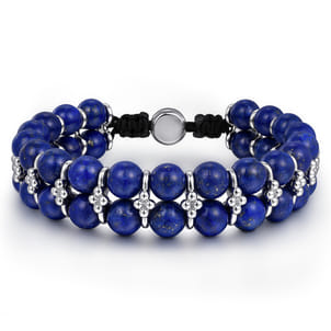 Sterling Silver 8mm Lapis Beaded Bracelet