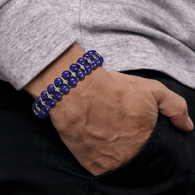 Sterling Silver 8mm Lapis Beaded Bracelet