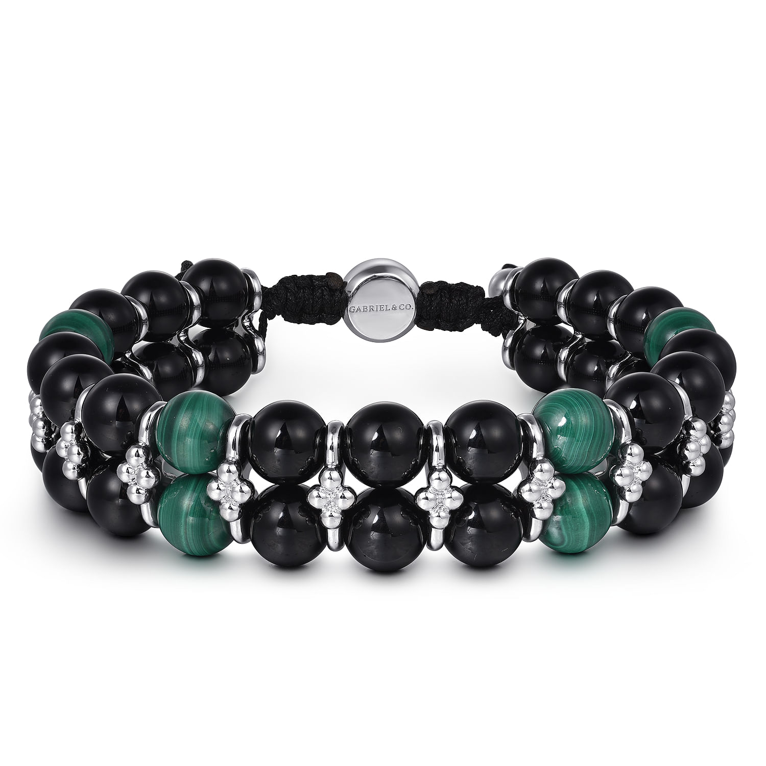 Sterling Silver 8mm Onyx and Malachite Beaded Bracelet