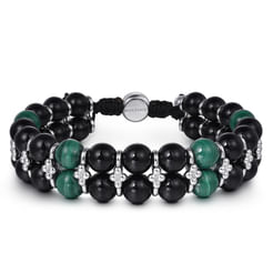 Sterling Silver 8mm Onyx and Malachite Beaded Bracelet