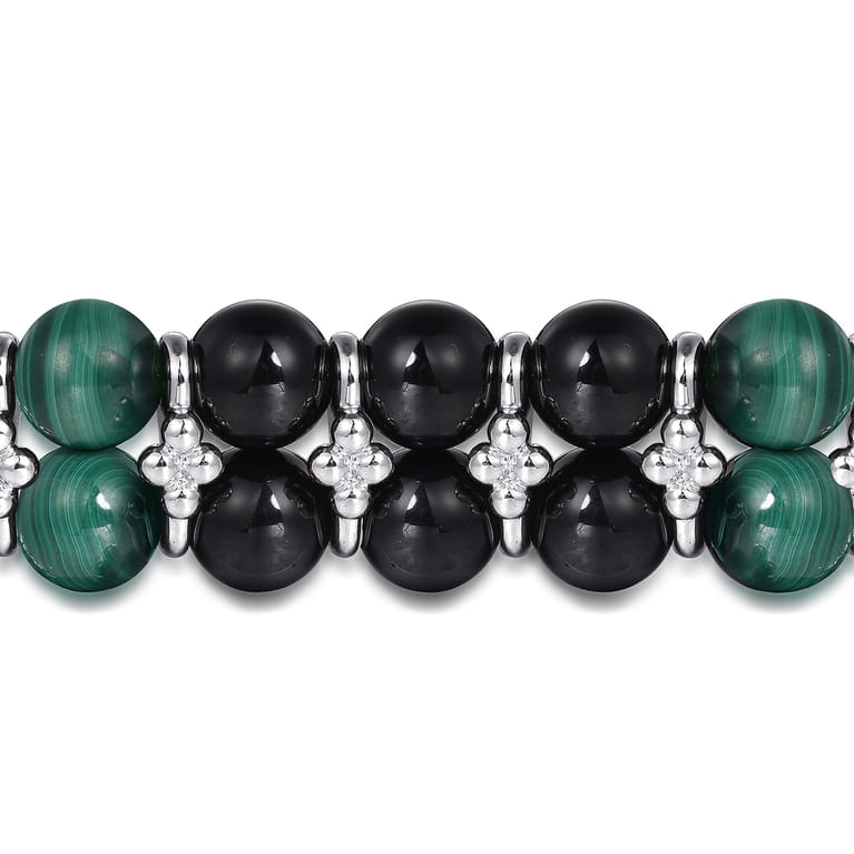 Sterling Silver 8mm Onyx and Malachite Beaded Bracelet - Shot 2