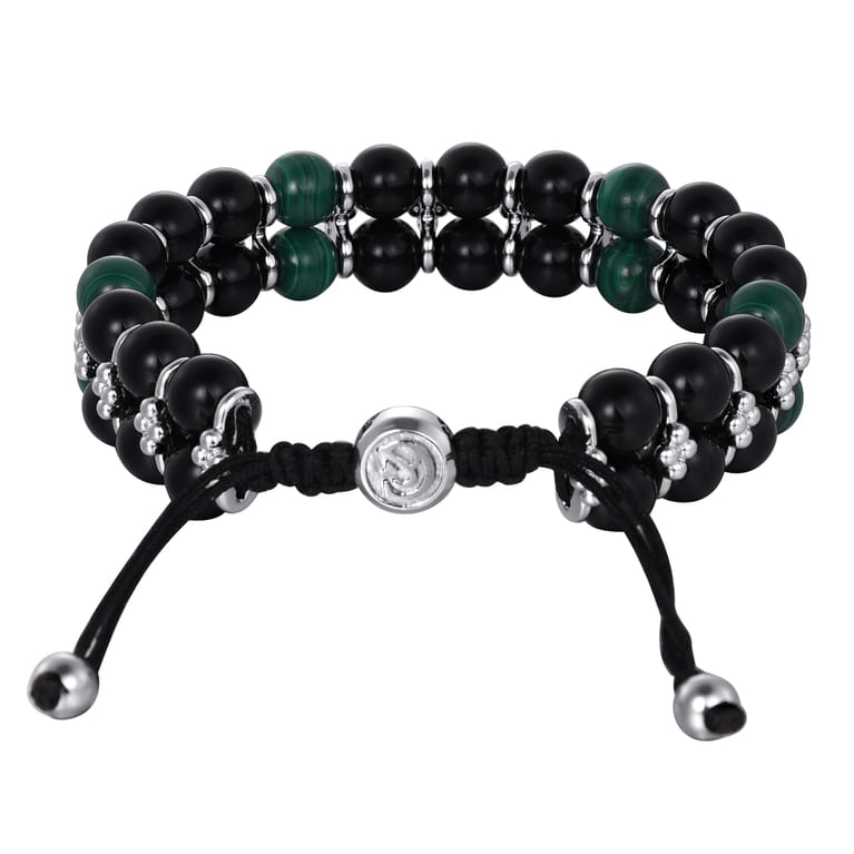 Sterling Silver 8mm Onyx and Malachite Beaded Bracelet - Shot 4