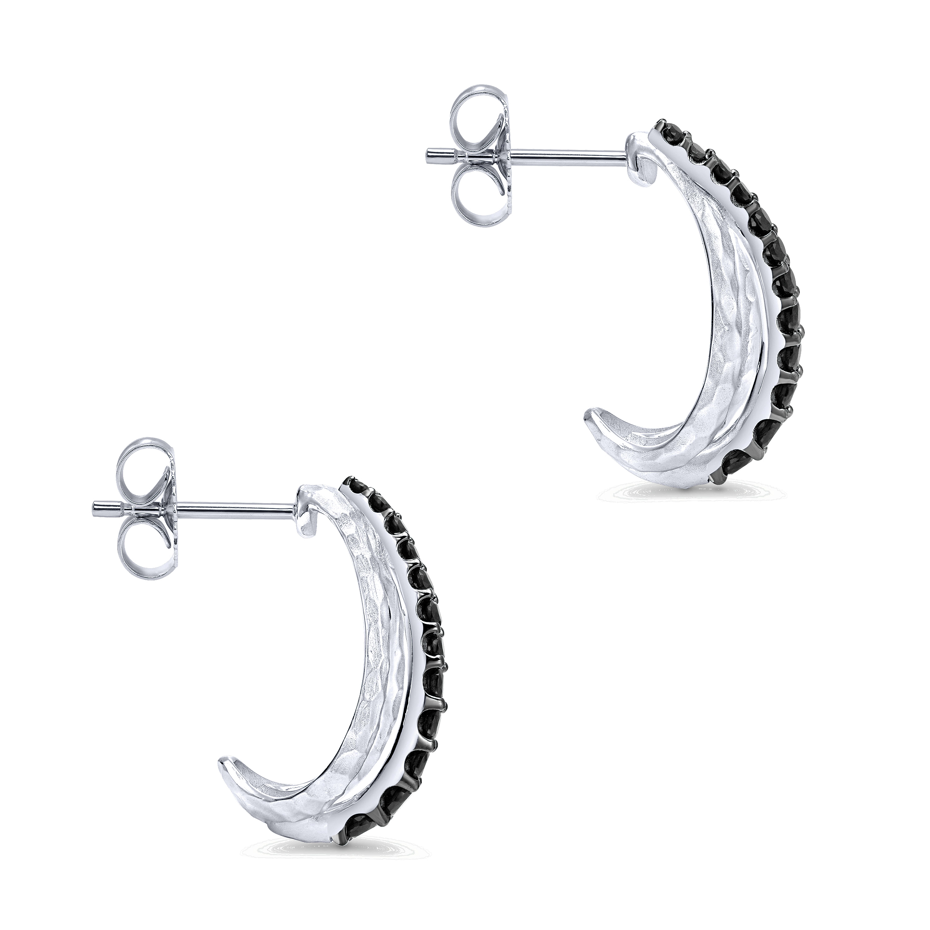 Sterling Silver Black Spinel J Hoop Earrings - Shot 3