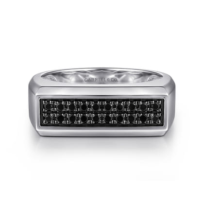 Sterling Silver Black Spinel Mens Ring in High Polish Finish
