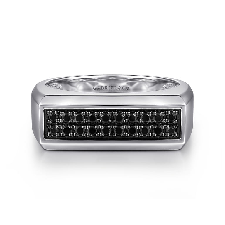 Sterling Silver Black Spinel Mens Ring in High Polish Finish - Shot 1