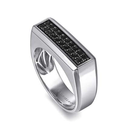 Sterling Silver Black Spinel Mens Ring in High Polish Finish