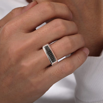 Sterling Silver Black Spinel Mens Ring in High Polish Finish