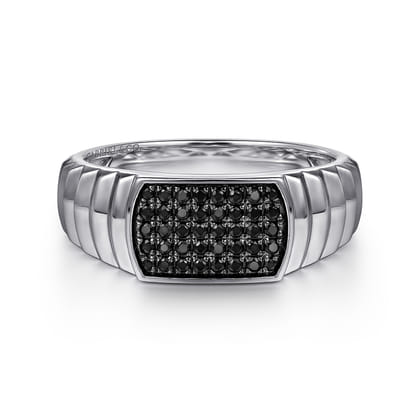 Sterling Silver Black Spinel Mens Ring in High Polished Finish