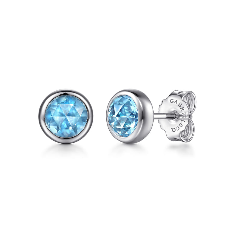 Sterling Silver Blue Topaz Stud Earrings - Shot 1