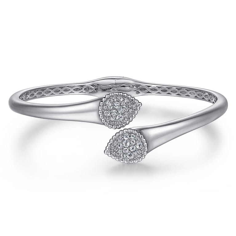 Sterling Silver Bypass Bangle with White Sapphire Pave - Shot 1