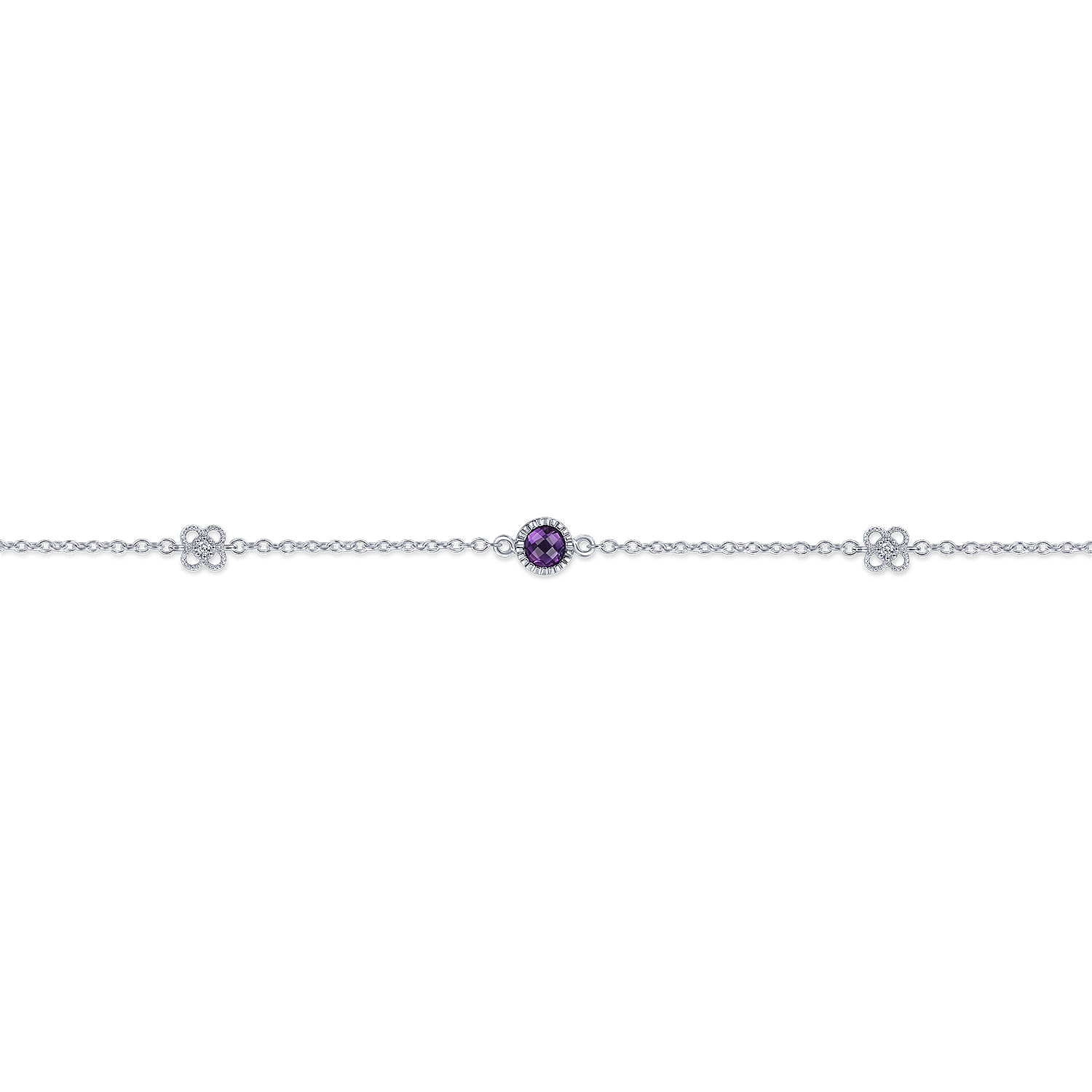 Sterling Silver Chain Ankle Bracelet with Amethyst and White Sapphire