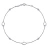 Sterling Silver Chain Ankle Bracelet with Oval Links and White Sapphire Stations