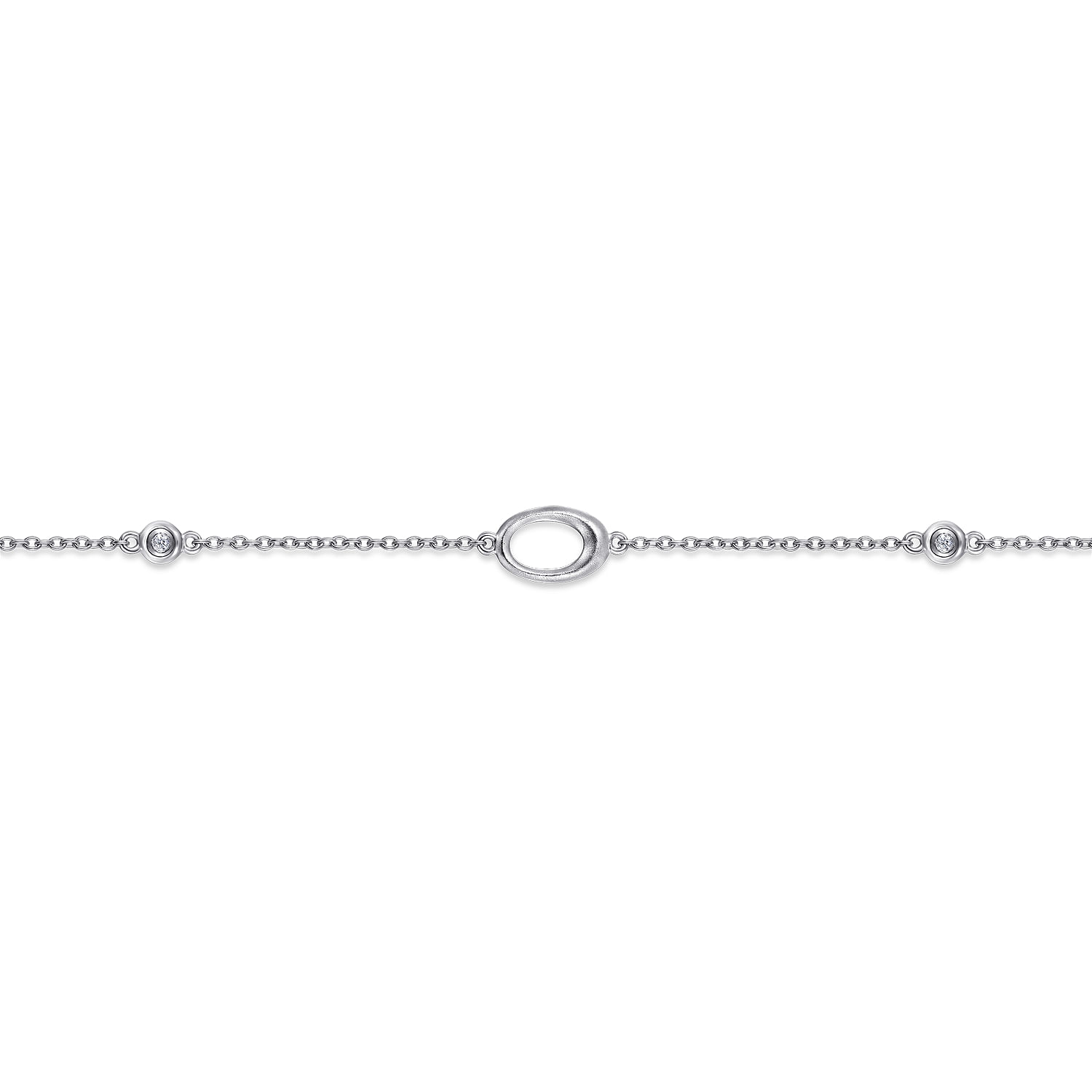 Sterling Silver Chain Ankle Bracelet with Oval Links and White Sapphire Stations