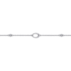 Sterling Silver Chain Ankle Bracelet with Oval Links and White Sapphire Stations