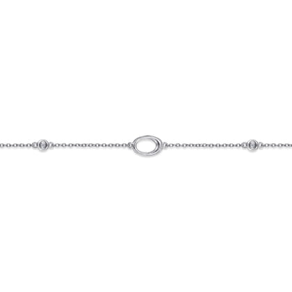 Sterling Silver Chain Ankle Bracelet with Oval Links and White Sapphire Stations
