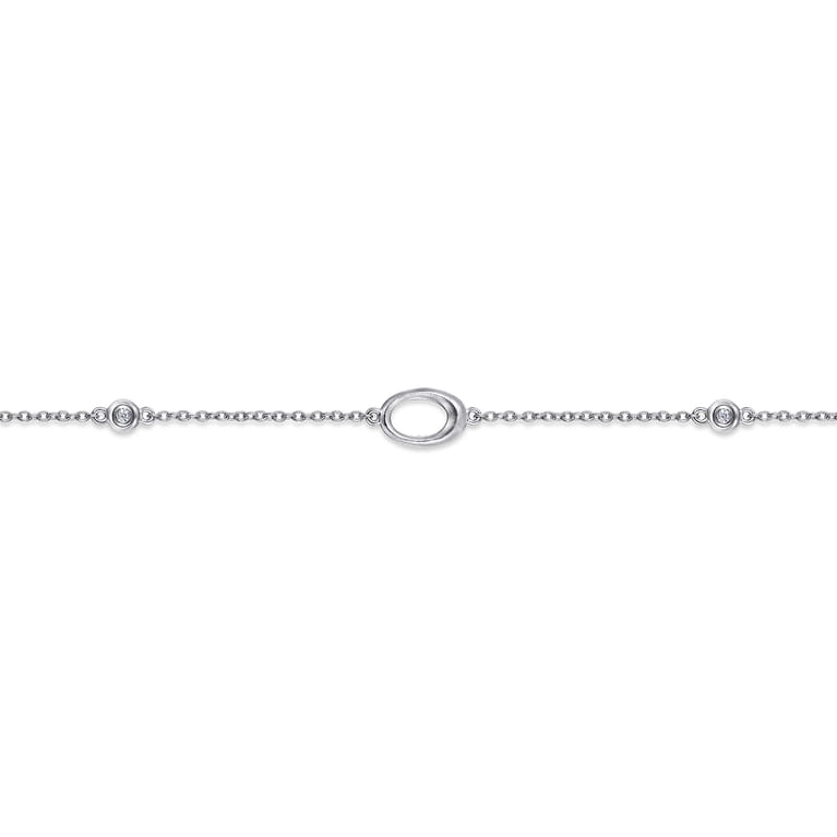 Sterling Silver Chain Ankle Bracelet with Oval Links and White Sapphire Stations - Shot 2