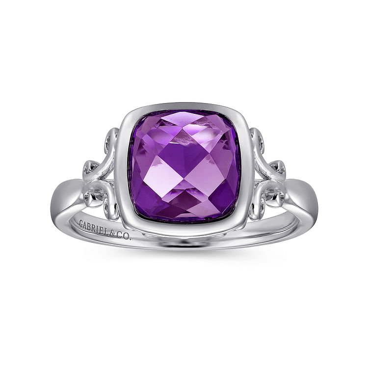 Sterling Silver Cushion Cut Amethyst Ring