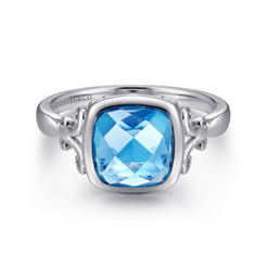 Sterling Silver Cushion Cut Blue Topaz Ring