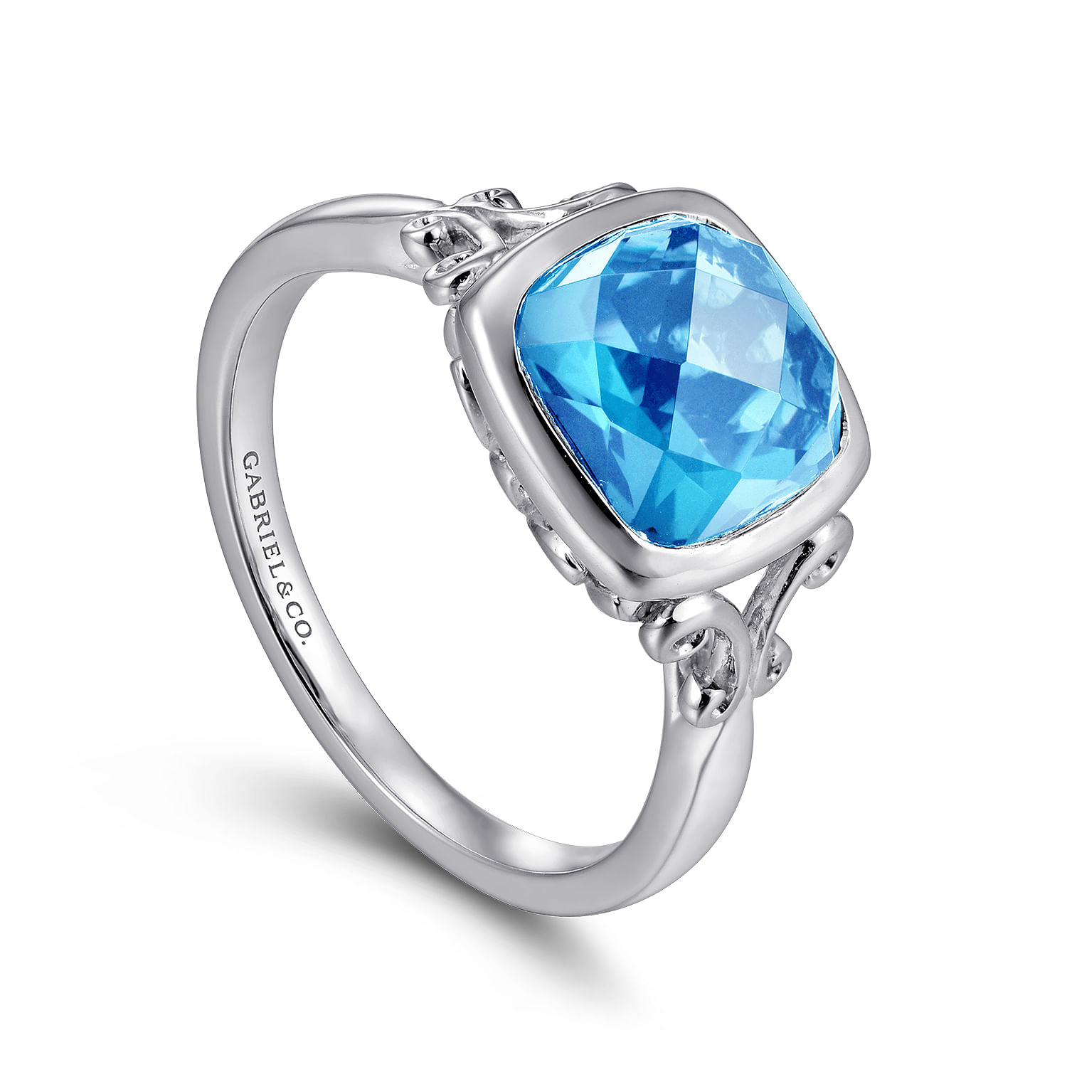 Sterling Silver Cushion Cut Blue Topaz Ring