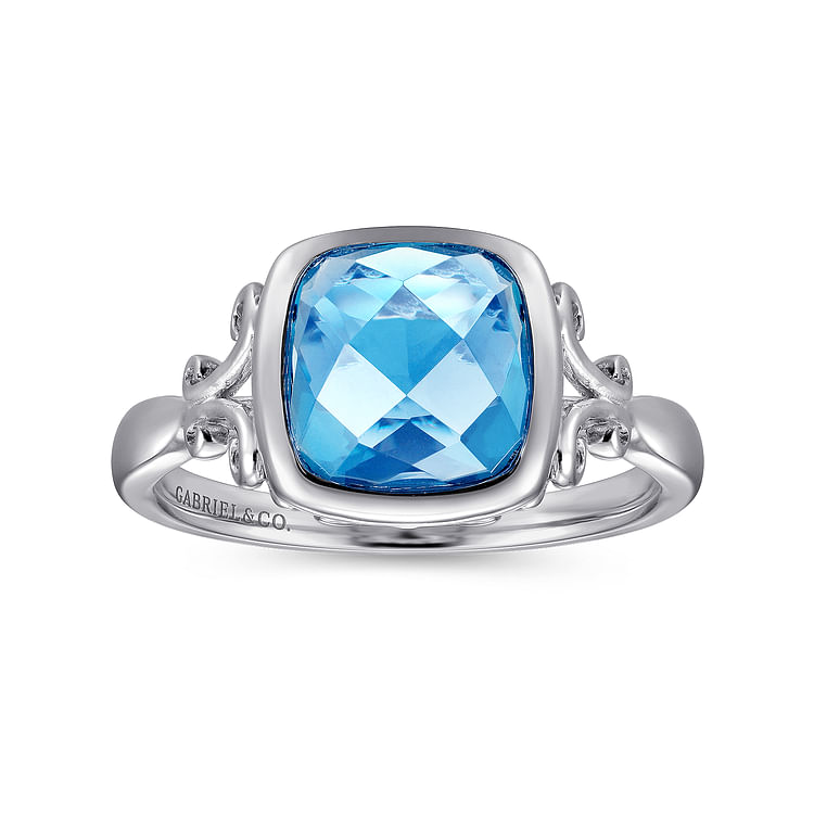 Sterling Silver Cushion Cut Blue Topaz Ring