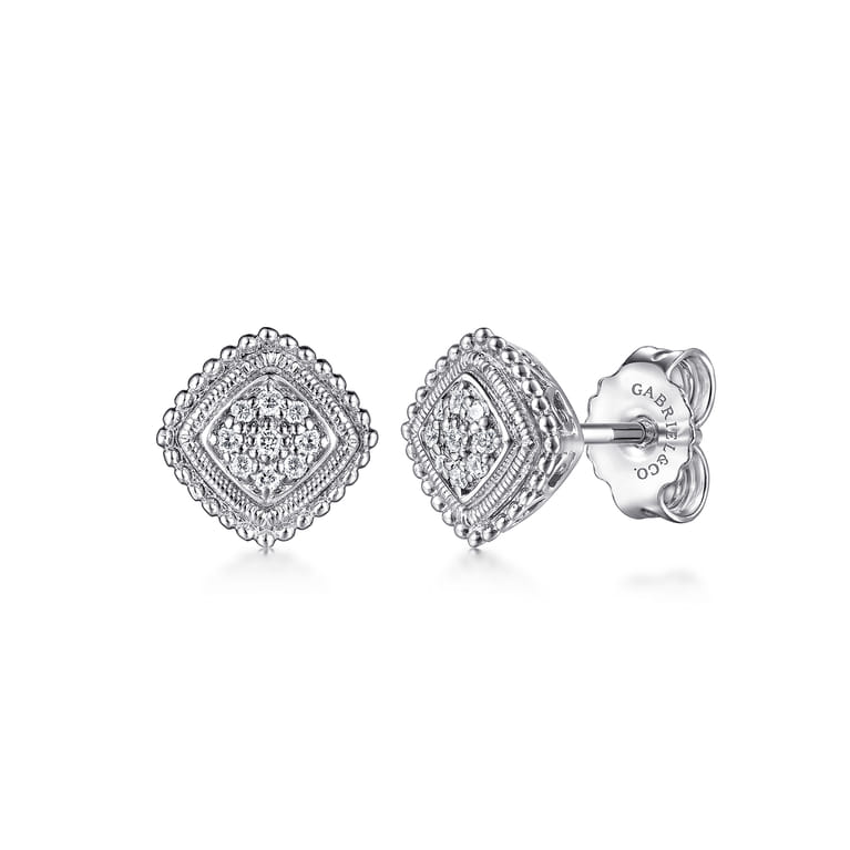 Sterling Silver Diamond Bujukan Stud Earrings - 0.08 ct - Shot 1