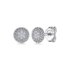 Sterling Silver Diamond Pavé Center and Bujukan Frame Stud Earrings