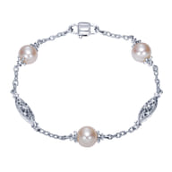 Sterling Silver Filigree and Pearl Station Bracelet