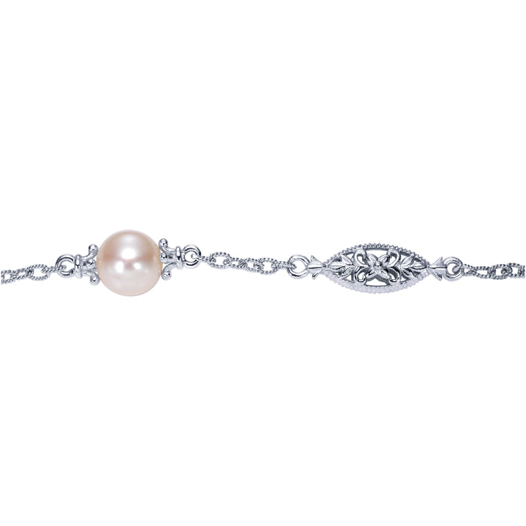 Sterling Silver Filigree and Pearl Station Bracelet - Shot 2