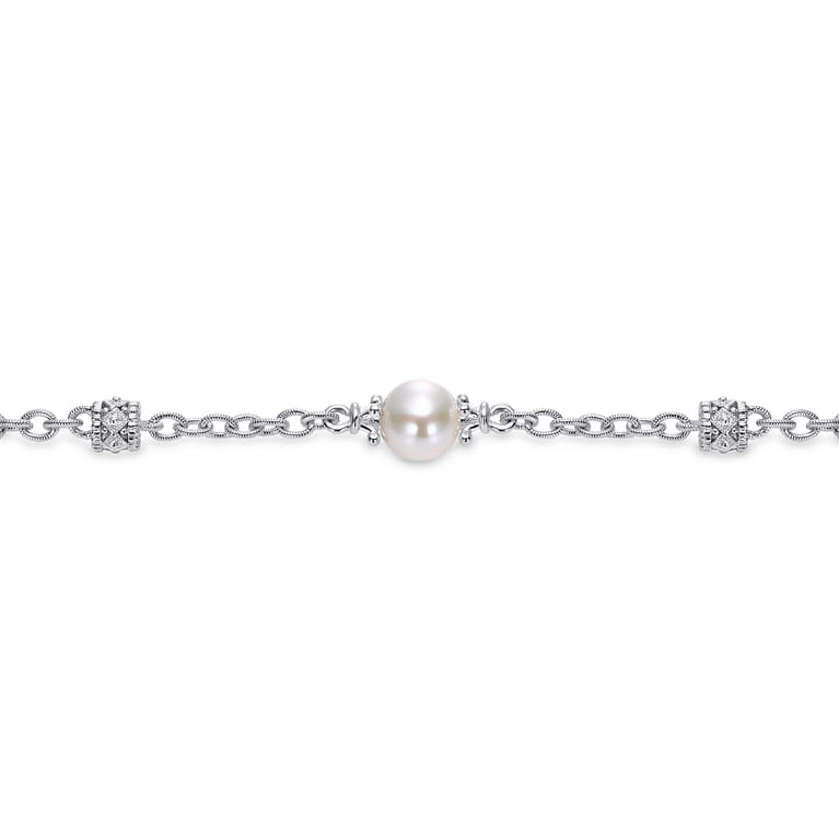 Sterling Silver Filigree and Pearl Station Bracelet - Shot 2