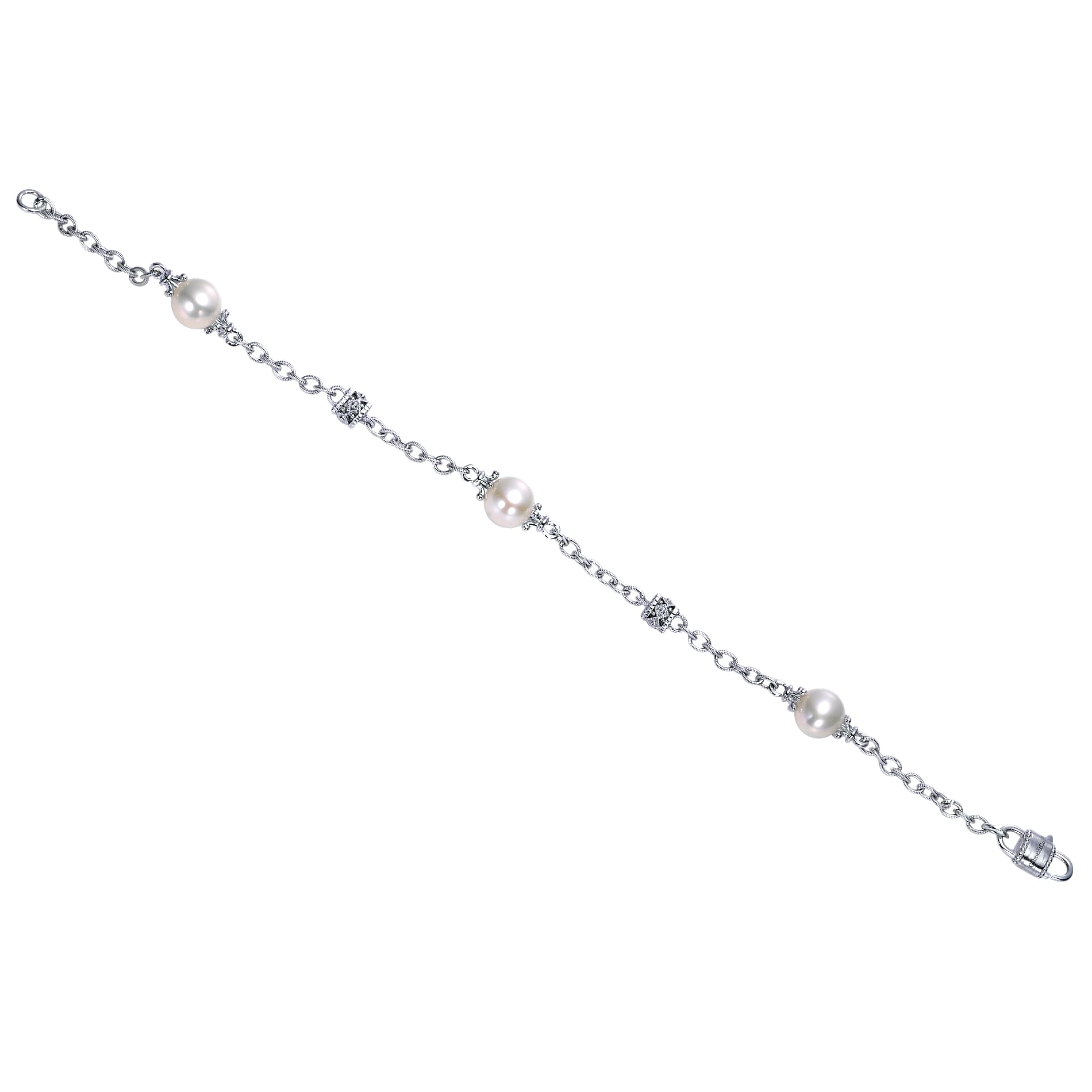Sterling Silver Filigree and Pearl Station Bracelet @ $310