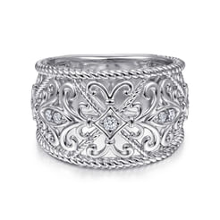 Sterling Silver Floral Openwork White Sapphire Ring