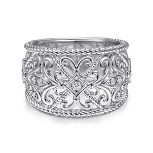 Sterling Silver Floral Openwork White Sapphire Ring