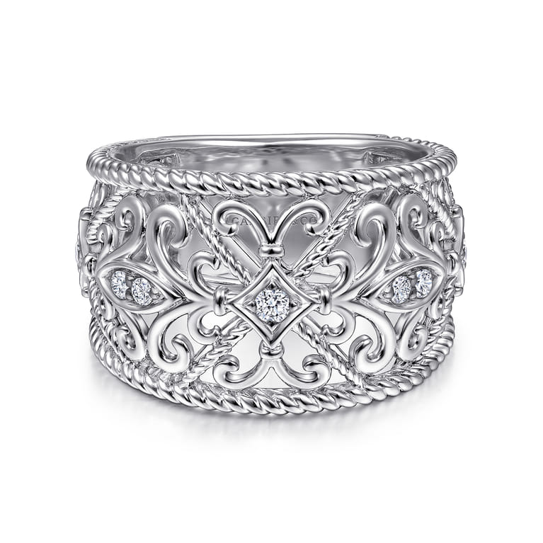 Sterling Silver Floral Openwork White Sapphire Ring - Shot 1