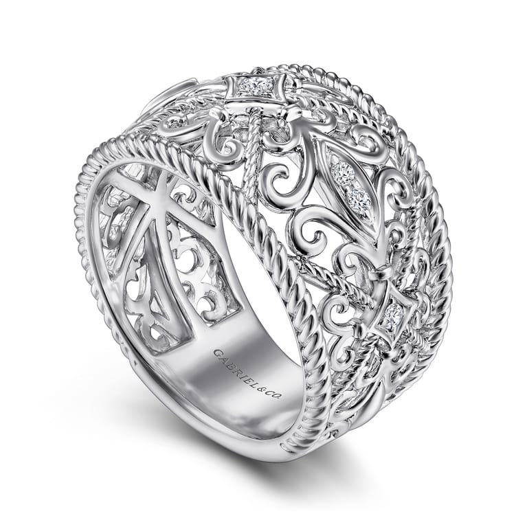 Sterling Silver Floral Openwork White Sapphire Ring - Shot 3