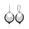 Sterling Silver Hammered Teardrop Leverback Earrings with Black Spinel