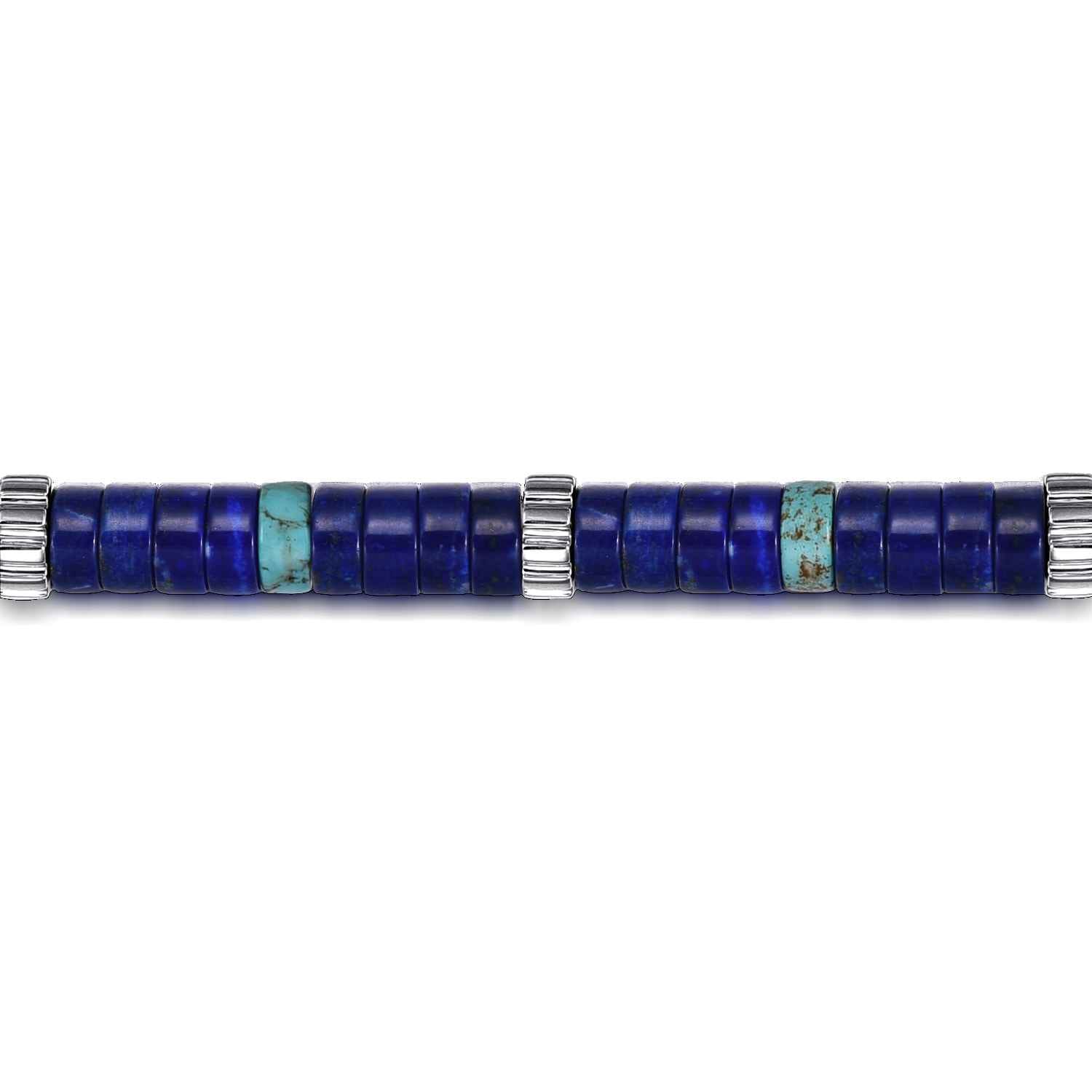 Sterling Silver Lapis and Turquoise Cylinder Beaded Bracelet - Shot 2