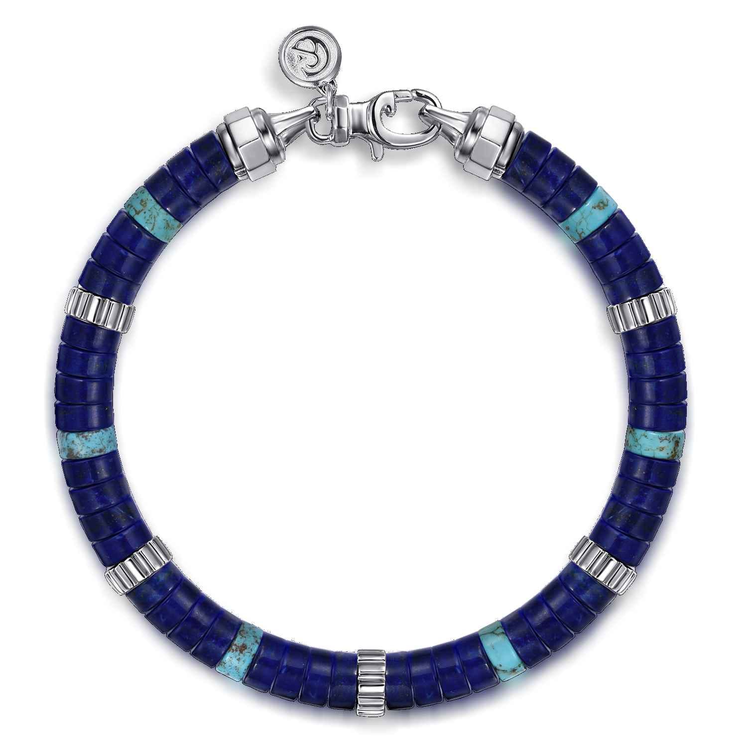Sterling Silver Lapis and Turquoise Cylinder Beaded Bracelet - Shot 1
