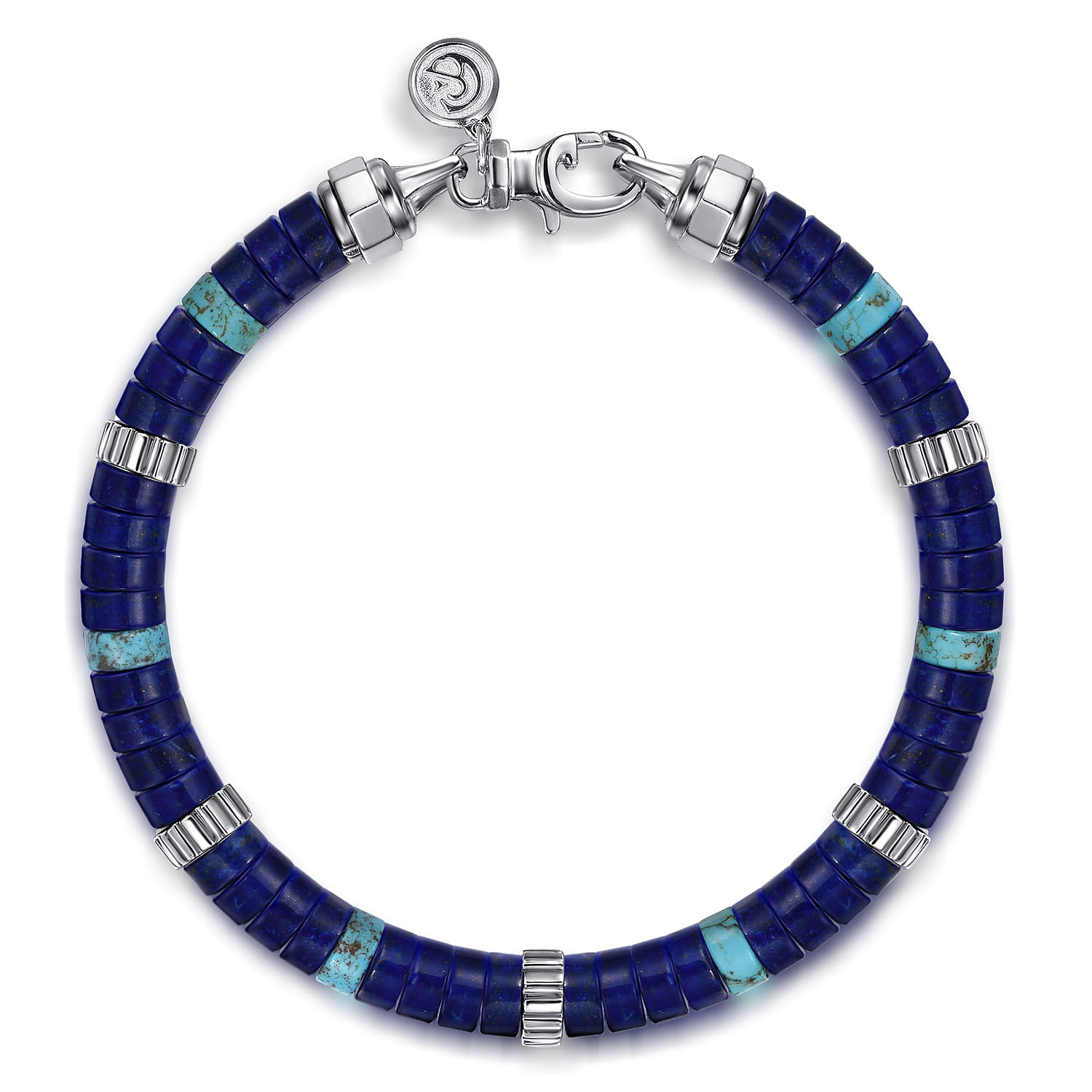 Sterling Silver Lapis and Turquoise Cylinder Beaded Bracelet - Shot 1