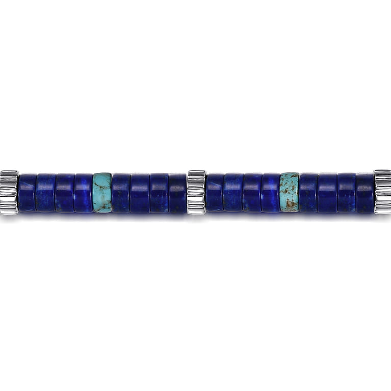 Sterling Silver Lapis and Turquoise Cylinder Beaded Bracelet - Shot 2