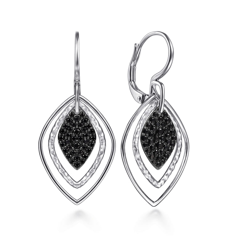Sterling Silver Layered Black Spinel Cluster Earrings - Shot 1