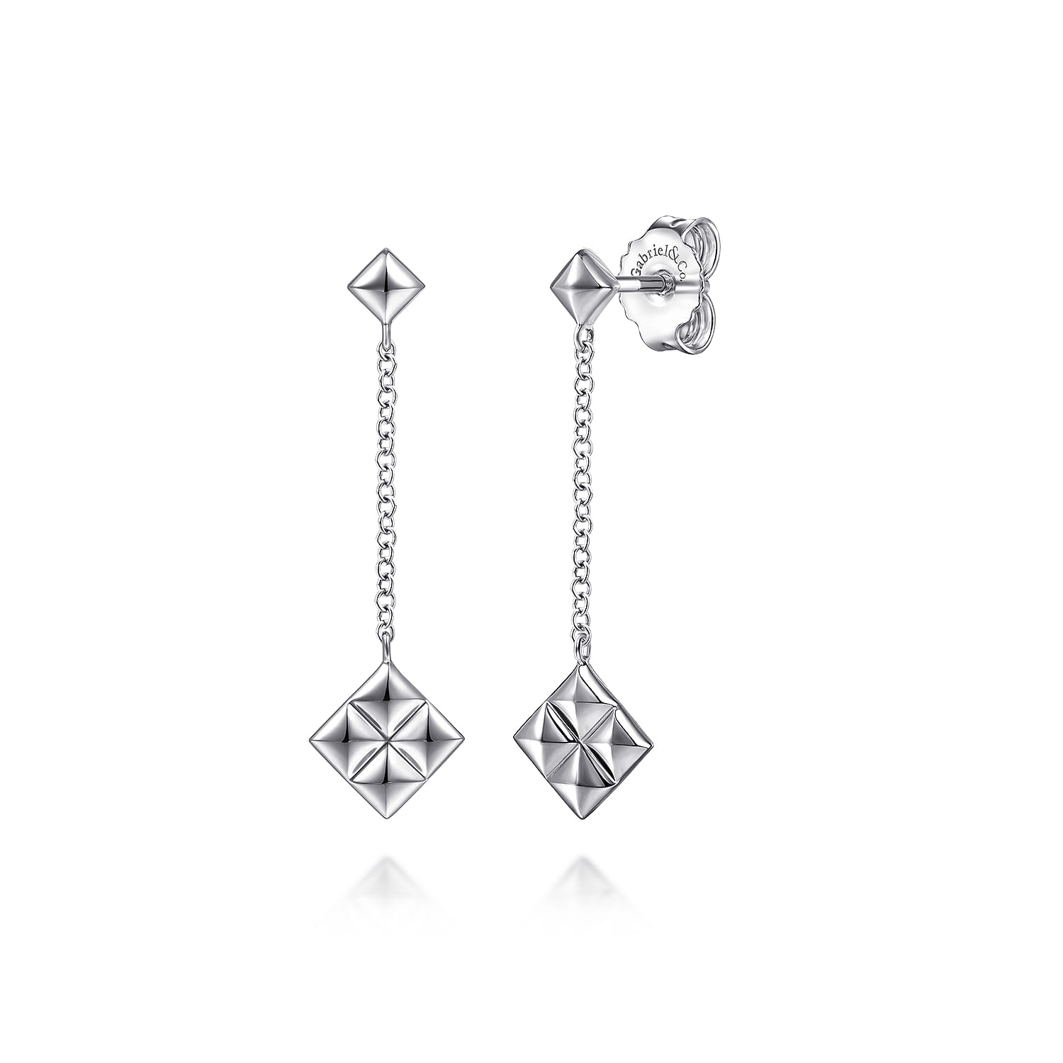 Sterling Silver Linear Pyramid and Chain Drop Earrings - Shot 1